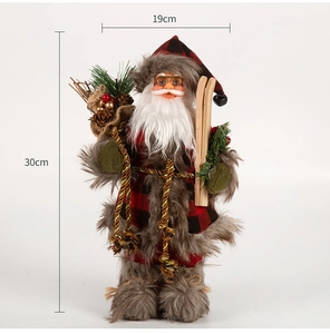 Standing Santa Claus ornament with red plaid coat and 30cm height dimension markings