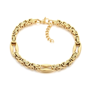 Bracelet chaîne byzantine dorée avec maillons ovales polis et fermoir mousqueton réglable