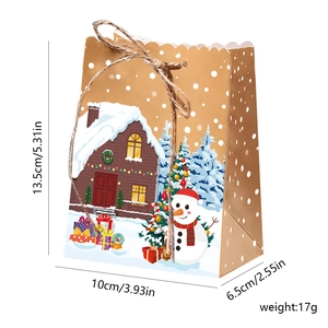 Christmas gingerbread house kraft paper treat box with snowman design and twine rope tie