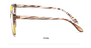 Detailed side view of tortoise cat-eye eyeglass frames with yellow accents