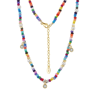 Collier de Künstliche Perles en Verre Coloré Avec Fermoir en Argent Sterling 925 Pendentif en Zirconium Rond Bijoux Bohême Pour Femme