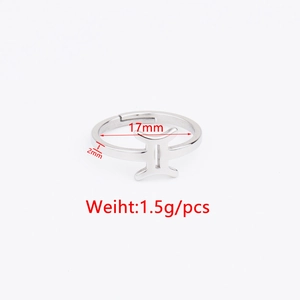 Polished silver Gemini zodiac sign open ring in stainless steel with 17mm diameter