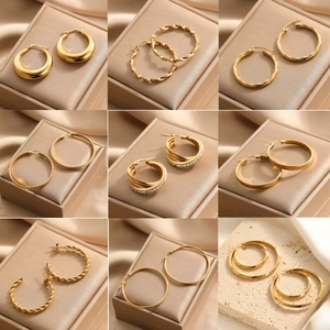 Gold Plated Titanium Steel Hoop Earrings For Women Minimalist Geometric Twisted Chunky Circle Ear Jewelry