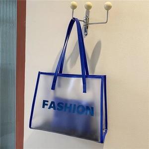 Large Capacity Transparent PVC Tote Bag And Inner Pouch Letter Print Casual Shoulder Handbag For Women