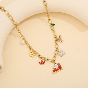 Collier de Noël en acier inoxydable avec pendentifs traîneau et renne style festif