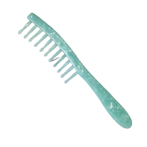 Green marble pattern wide-tooth hair comb with long handle for curly hair styling