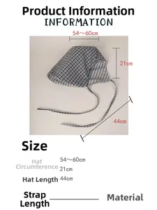 Size chart for reversible cotton plaid bucket hat showing 54-60cm circumference