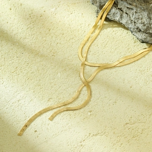 Minimalist double layered gold flat snake chain necklace in stainless steel finish