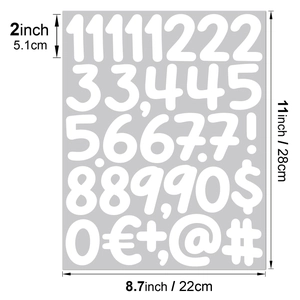 2 inch white waterproof vinyl number stickers with dimensions for posters and gifts