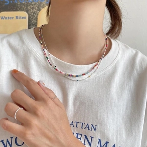 925 sterling silver layered necklace with colorful beads and matching beaded rings set