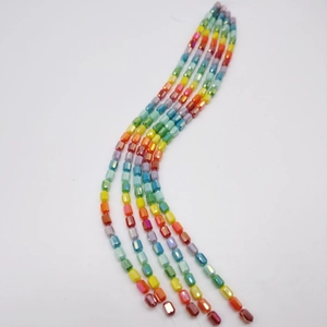 Rainbow faceted glass cylinder beads for DIY jewelry and phone chain accessories