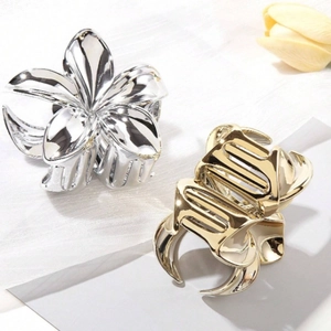 Mollette per capelli a fiore metallico da 8 cm in oro e argento dal design bauhinia