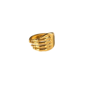 Unique 18K gold plated stainless steel skull hand open ring with a polished finish