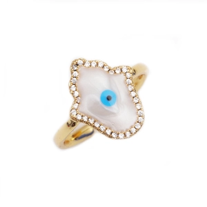 Hamsa Hand Evil Eye Open Adjustable Ring Copper 18K Gold Plated Micro Pave Zircon Bohemian Ethnic Jewelry For Women