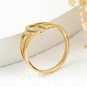 Elegant gold triangular cut-out stainless steel ring with micro-inlaid clear zircon stones