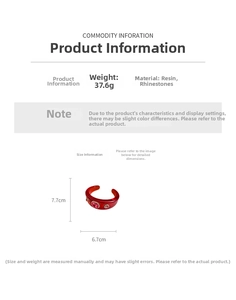 Detailed size chart for vintage resin rhinestone cuff showing 7.7cm height and 6.7cm width