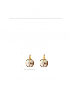 Detail of vintage square enamel earrings with cross zircon inlay, size 2.3cm by 1.5cm