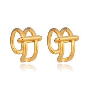 Minimalist gold twisted geometric C-shape ear cuffs for non-pierced ears with glossy finish