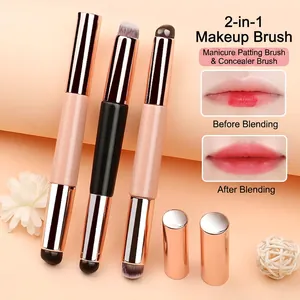 Dual-ended silicone lipstick and concealer brush set with rose gold metallic handles