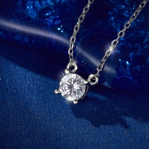 Elegant S925 sterling silver necklace with a classic solitaire round zircon pendant