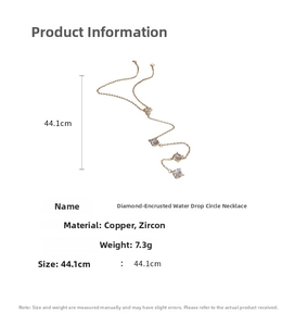 Détails techniques du collier en Y doré avec gouttes de zircon et chaîne de 44,1 cm