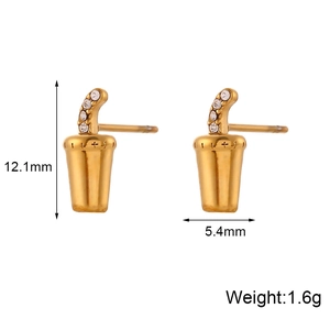 Golden cola cup stud earrings with white zircons in 18K gold plated stainless steel