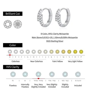 Sparkling D color VVS1 moissanite hoop earrings in 925 sterling silver with double row stones