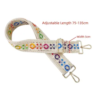Ethnic embroidered guitar style shoulder strap with boho pattern and 5cm width detail