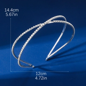 Detailed size chart showing 12cm width and 14.4cm height of the silver rhinestone headband