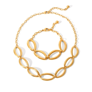 Set collana e bracciale con maglie ovali placcate in oro e chiusura a moschettone lucida