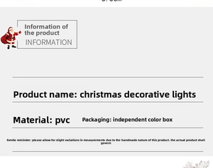 Specifiche della lanterna natalizia in PVC con dimensioni e dettagli sulla confezione singola