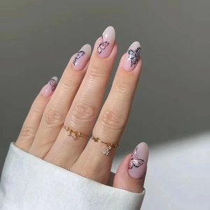 Butterfly Cat Eye Press On Nails Oval Fake Nails Sweet Elegant Glossy Manicure For Women Daily Wear