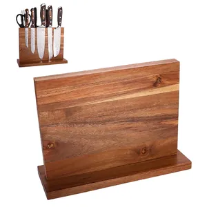 Vertical magnetic walnut wood knife holder with strong double-sided magnetic stand