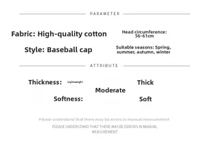 Detailed size chart for vintage cotton baseball cap with adjustable 56-61cm circumference