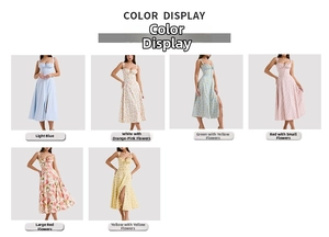 Detailed color selection showing six floral and solid patterns for backless slip dresses