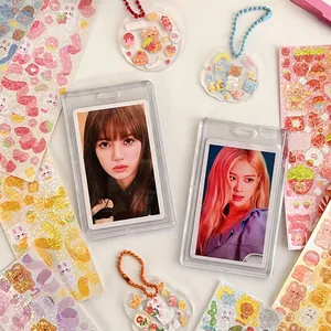 Kawaii DIY laser stickers and acrylic card holders with cute bear and dessert patterns