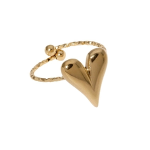 Minimalist gold plated stainless steel heart ring with polished finish on white background