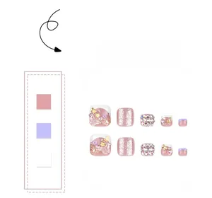 Details von rosa Zehennägeln zum Aufkleben mit 3D-Schmetterlingen, Strass und Blumen