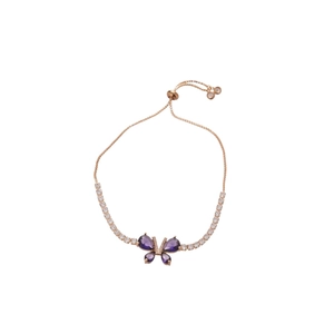 Bracelet ajustable papillon en or rose élégant avec pierres en zircone violette