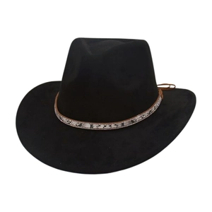 Chapeau de cowboy noir classique en feutre avec bandeau imitation serpent et clous métal