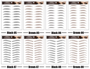 8 sheets of waterproof 6D eyebrow tattoo stickers in black and brown various styles