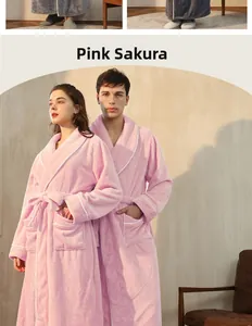 Detail view of pink flannel bathrobe with contrast piping and large waist pockets