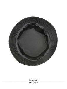 Detailed view of the black fisherman hat's interior lining and reinforced stitching