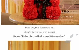 Detailed macro view of a red PE rose bear featuring a decorative Just for you black ribbon