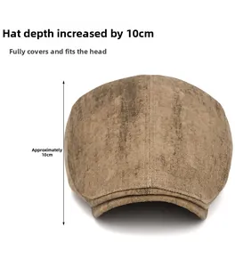 Détail d'une casquette vintage marron montrant la profondeur 10cm et les surpiqûres