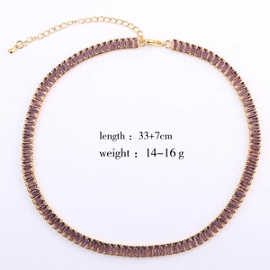 Elegant gold choker necklace with rectangular purple cubic zirconia and adjustable chain