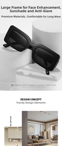 Macro shot of stylish black thick-frame square sunglasses with dark tinted lenses