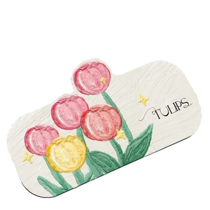 Irregular shaped absorbent bath mat with oil painting tulip pattern and floral design