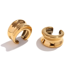 Polished 18K gold plated stainless steel concave C-shape ear clips for women