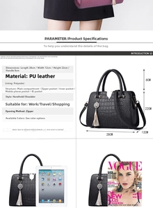Detailed size chart of the crocodile pattern handbag with dimensions 28x12x22 cm